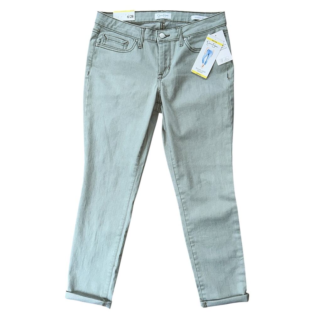 NWT Jessica Simpson Mid-Rise Rolled Hem Cropped Green Skinny Jeans 6 28X27